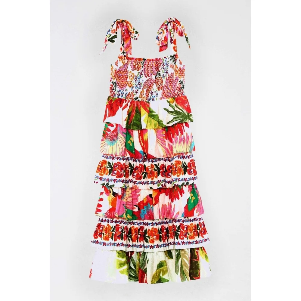 NWT FARM Rio Mixed White Layered Floral Midi Dress Size S - Picture 7 of 14